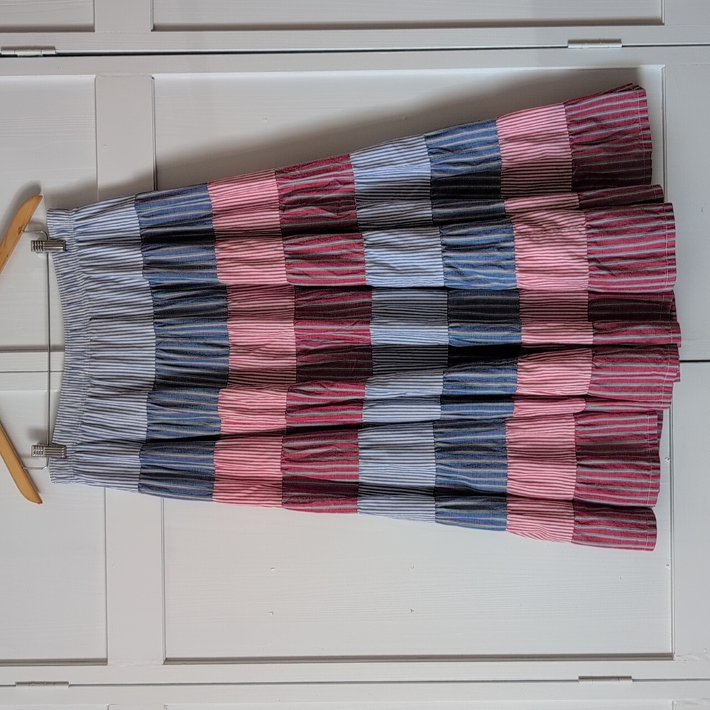 Vintage Bechamel A-Line Skirt Red White and Blue Colorblock Stripes Size Small
